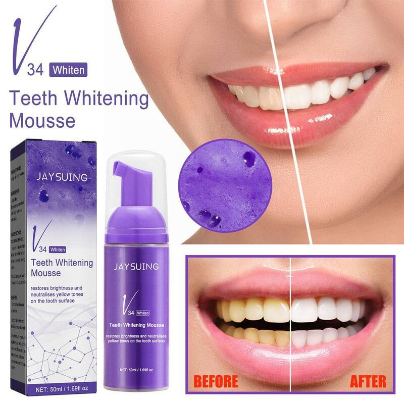 Dentes Whitening Cleansing Mousse, Remove manchas e higiene oral, Creme dental inoxidável, L2F3, V34, 50ml