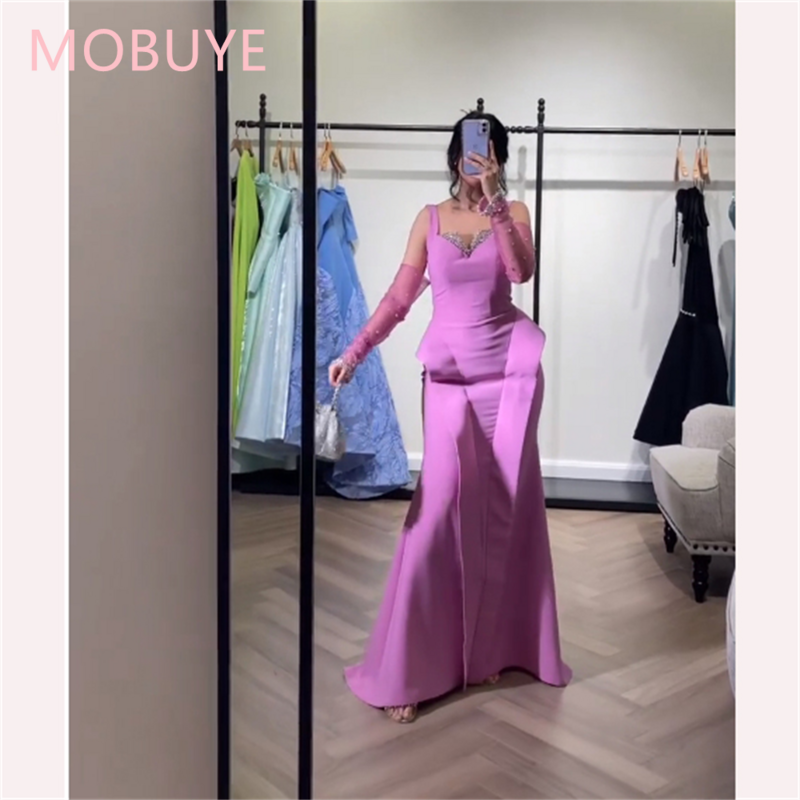Mobuye 2024 Arab Dubai Off The Shoulder Prom Jurk Lange Mouwen Met Vloerlengte Avond Mode Elegante Feestjurk Voor Vrouwen