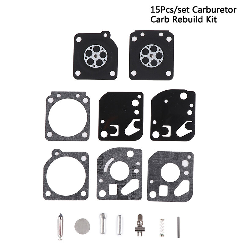 Carburador Carb Gasket Membrana Repair, Reconstruir Kit Fit para Zama RB-29, Ryobi 26cc e 30cc, Carb Blower Trimmer, 15pcs por conjunto