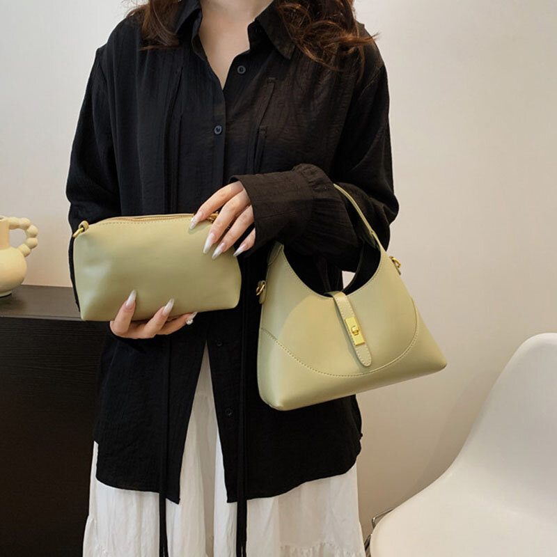 Pu Leather Women's Crossbody Bags Shoulder Fashionable Handbag Solid Color Underarm Bags Commuter Armpit bag