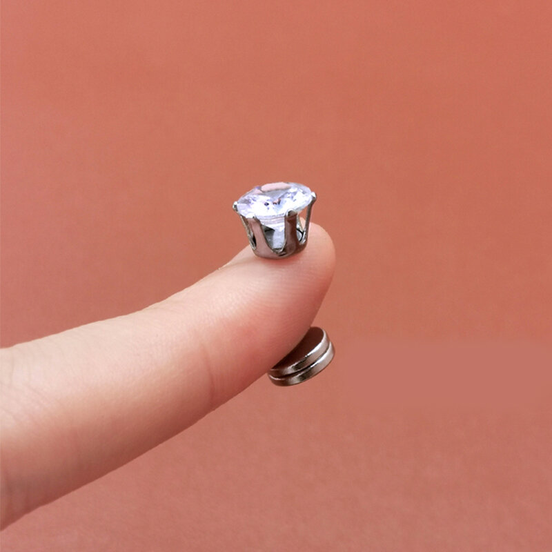 Anting-Anting Kancing Magnetik Uniseks, Anting-Anting Klip Berlian Imitasi Kristal Bulat Tanpa Tindik Palsu, Perhiasan Mode