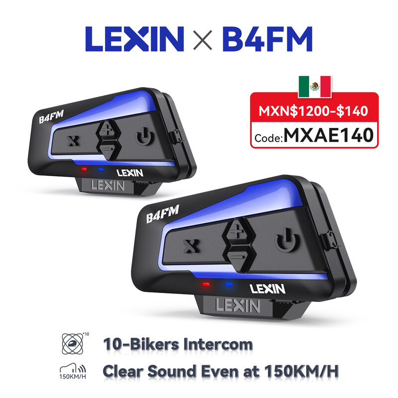 Lexin B4FM-X Bluetooth Motorrad Intercom Helm Headsets,BT 5,0 Drahtlose Kommunikation Sprech Music Sharing 10 Fahrer