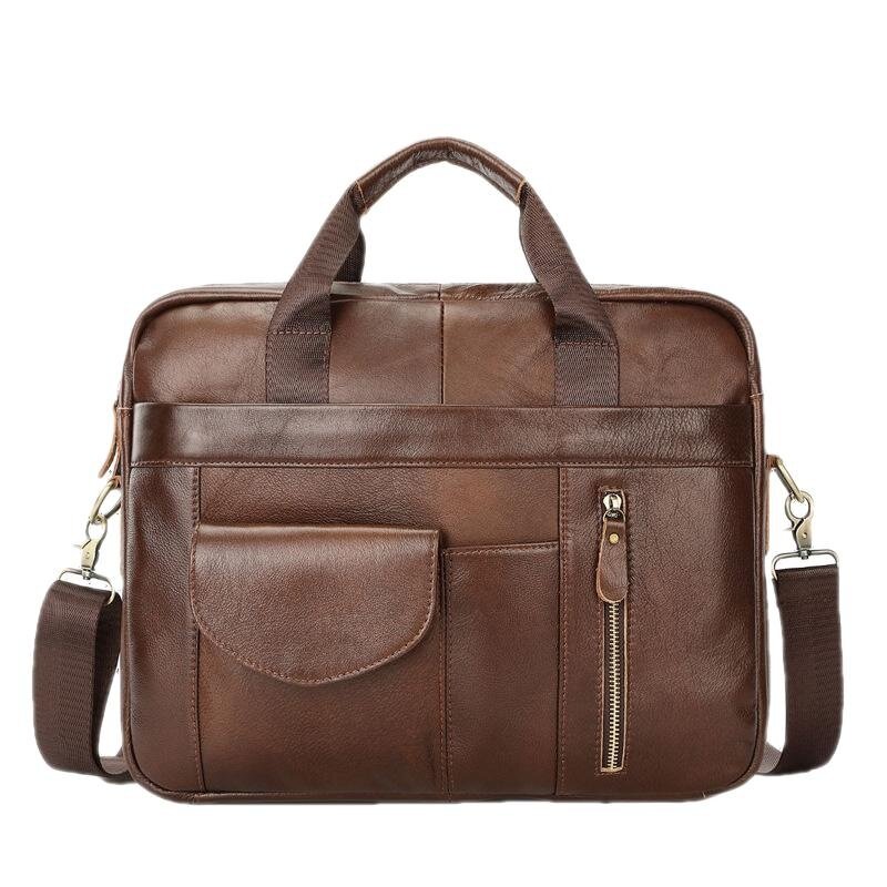 Vintage Genuine Leather Men's Briefcase Business Cowhide Handbag 14" Laptop Bag Office Male Shoulder Messenger Bag