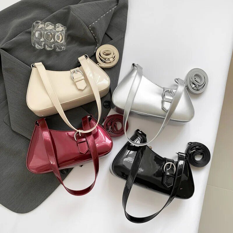 女性用の小さなショルダーバッグ,パテントレザーのハンドバッグと財布,赤いショルダーバッグ,韓国のファッション,y2kデザイン,2024