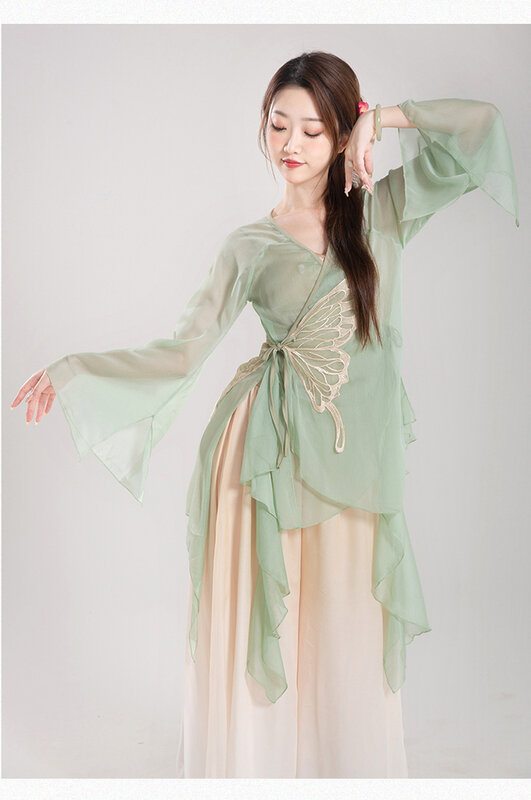 Классическое танцевальное платье, одежда для упражнений, длинная шифоновая одежда для этнических танцев, Китайская классическая Одежда для танцев и представлений
