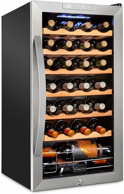 Schmécké-enfriador de vino con cerradura, 28 botellas de compresor, gran depósito independiente para vino tinto, blanco y champán