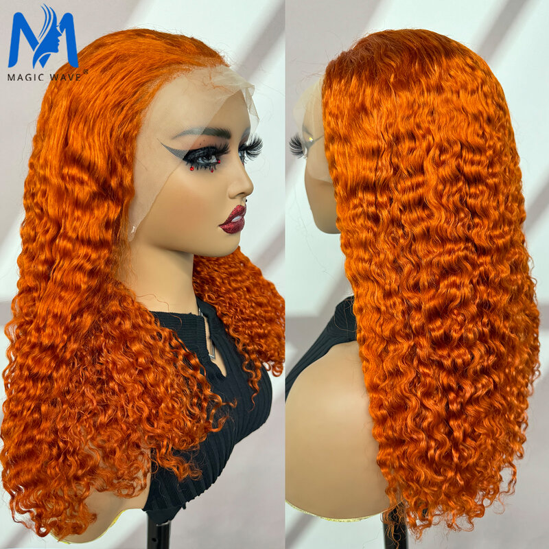 Onda de água peruca de cabelo humano para mulheres negras, colorido gengibre laranja onda encaracolada, peruca de cabelo remy brasileiro, 250% densidade, 350 #, 20"