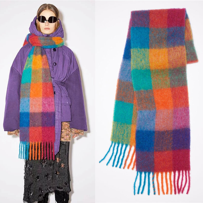 Sciarpe invernali scozzesi per le donne scialle addensato Warm Lady Pashmina coperta sciarpa di Cashmere fascia per il collo Hijab stola Bandana femminile