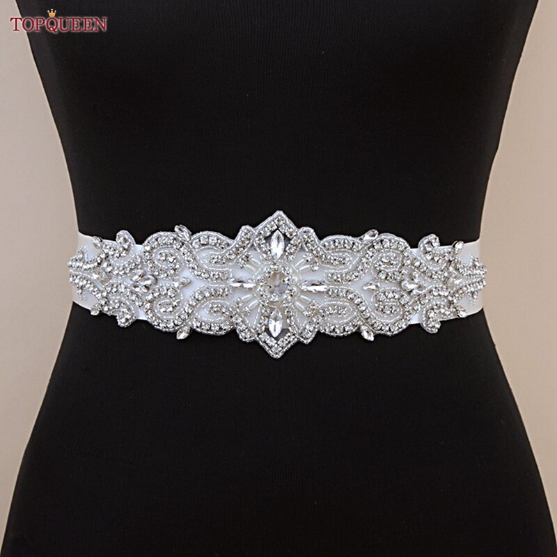 TOPQUEEN-cinturón para vestidos de novia con diamantes de imitación para mujer, apliques de cristal, decoración brillante para novia, faja nupcial, S26