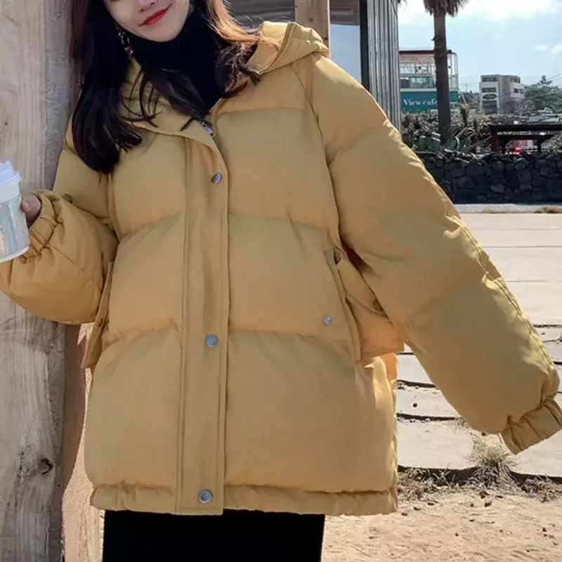 Jaket musim dingin wanita, mantel ukuran besar Parka hangat katun tebal longgar bertudung tebal jaket musim dingin pendek 2024