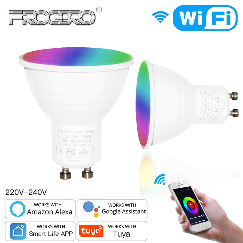 FrogBro inteligentne żarówki LED WiFi reflektor GU10 podstawa RGBCW możliwość przyciemniania lampy zmieniające kolor kompatybilny z Alexa Google Home