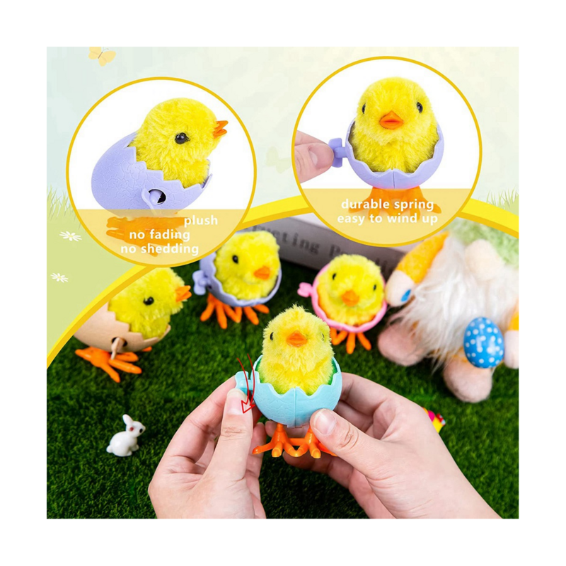 12PCS Easter Basket Stuffers,Wind Up Chicks Plush Chick in Eggshell for Kids Party Favors Easter Egg Bag Fillers Gifts