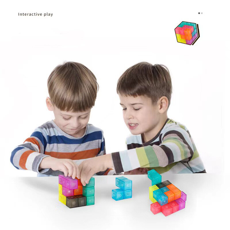 3D Twist Building Blocks Puzzle Cube para Crianças, Brinquedo Descompressão, Transparente, Magnético, Alívio do Estresse