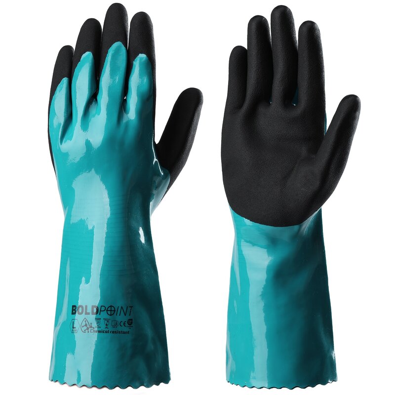1 Pair 13" Thick PVC Gloves, Waterproof, Anti-Slip Sandy Finish, for Oil Refining, Mining, Agriculture, Gardening