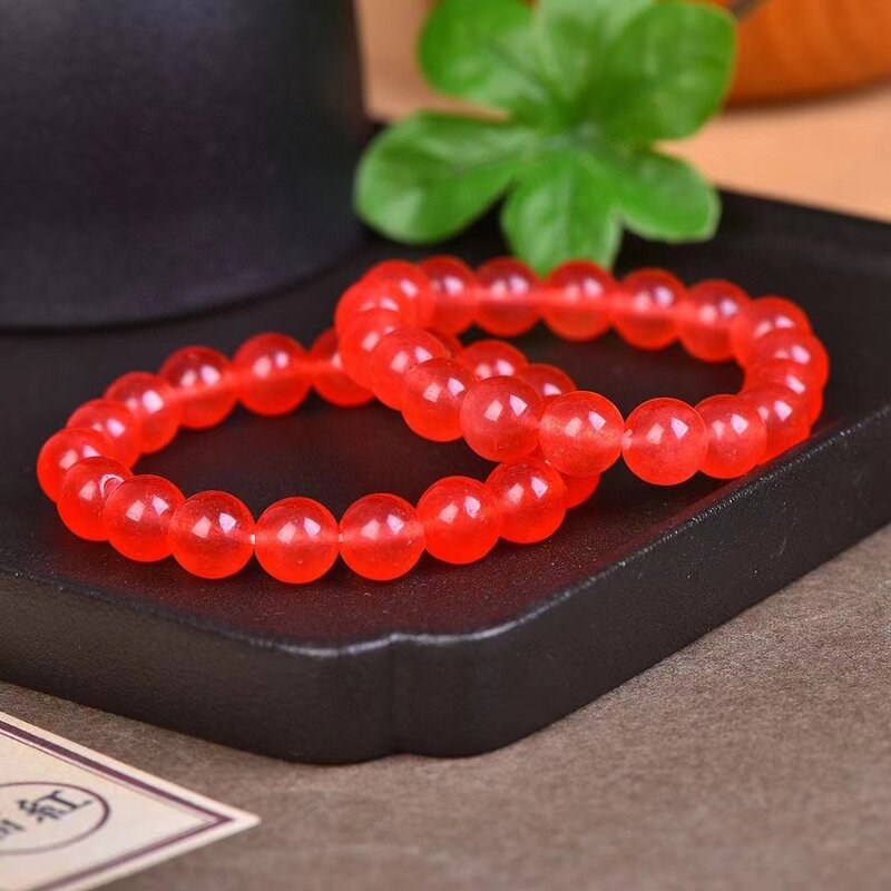 Strawberry Quartz Hand Chain Natural Crystal Lovers Stone Round Beads Bangle Womens Gemstone Elastic Bracelets Charms Jewellery