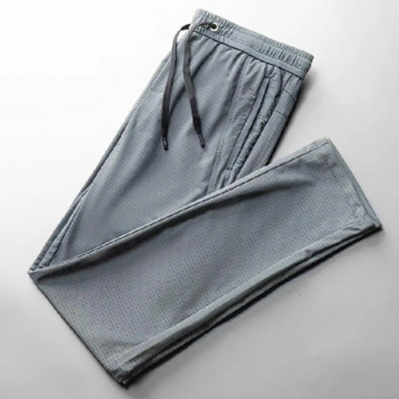 Мужские спортивные брюки, однотонные дышащие сетчатые свободные штаны с глубоким шаговым швом, на завязках, с карманами на молнии, одежда для мужчин