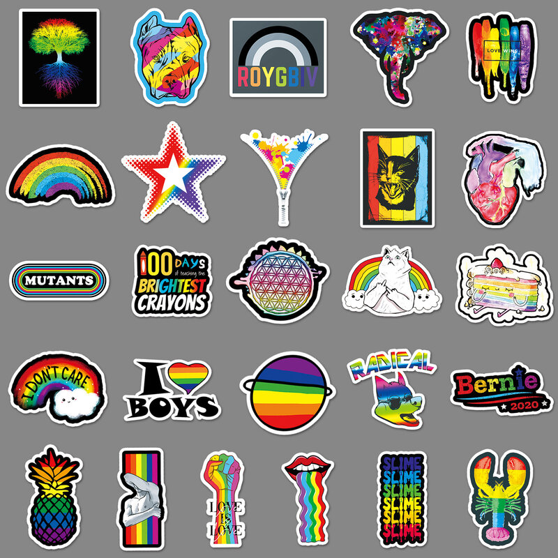 Brilliant Rainbow Series Graffiti Adesivos, Adequado para Laptop, Capacetes, Decoração Desktop, Brinquedos DIY, Atacado, 51Pcs