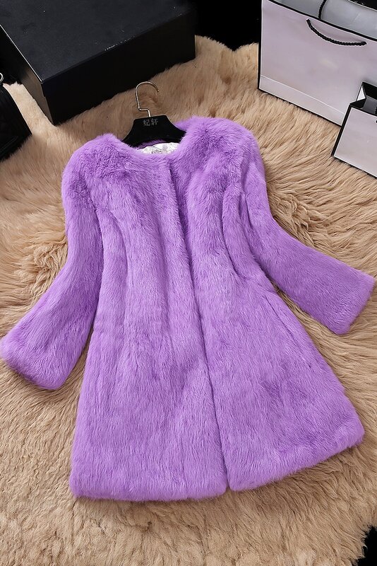 Abrigo de piel de conejo Real para mujer, chaqueta Parker, 75cm, invierno, nuevo, 2022