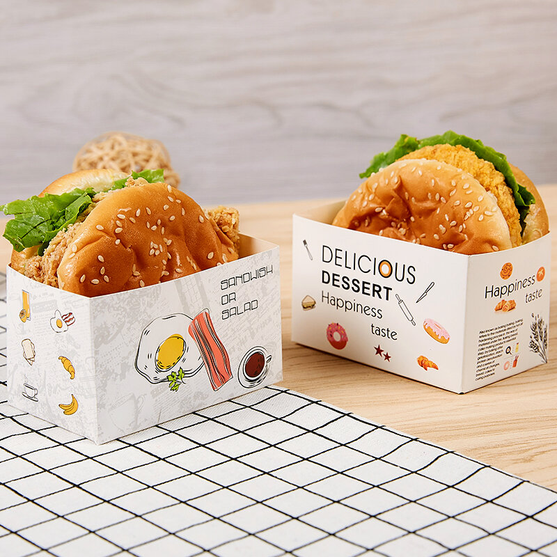 Produk kustom cetak Logo kotak kemasan makanan sekali pakai kardus kemasan makanan makanan burger takeaway