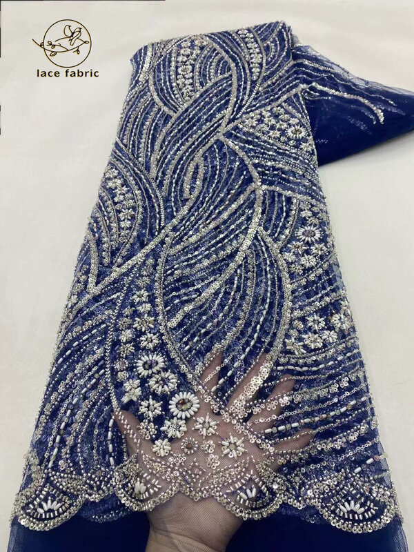 Pesado frisado Africano tecido de renda com lantejoulas, nigeriano francês Net, alta qualidade, vestido DIY costura, casamento, luxo, 2024