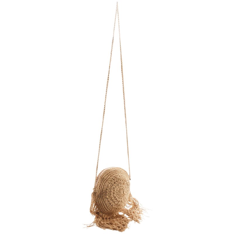 Okrągłe torebki damskie Ręcznie robiona torba ze słomy z frędzlami Rattan Woven Vintage Rope Dzianinowa torba damska Summer Beach