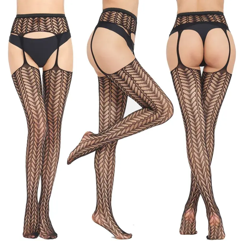 Fishnet Sexy Pantyhose Garter Strap Open One-piece Stockings Leggings Lace Jacquard One-piece Underwear