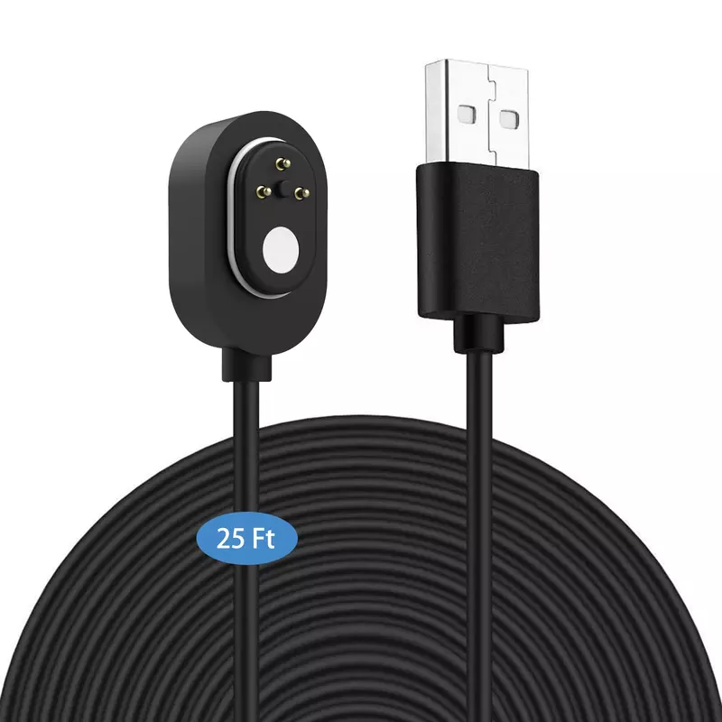 Black 7.6m Weatherproof Charging Cable for Arlo Ultra/Ultra 2/Pro 3/Pro 4/Go 2/PRO 5S with USB Port Fast Charger