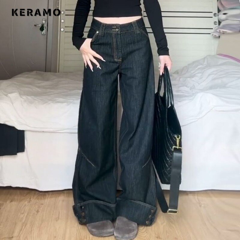 2024 Spring Vintage Harajuku Y2K Loose Jeans Aesthetic Wide Leg Blue Pants Women's Trashy Style Baggy Female Denim Trouser