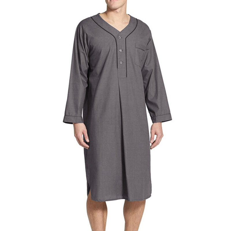 Brandneue langlebige und praktische Robe atmungsaktive lässige klassische Langarm Herren Nachthemd Nachtwäsche weich solide