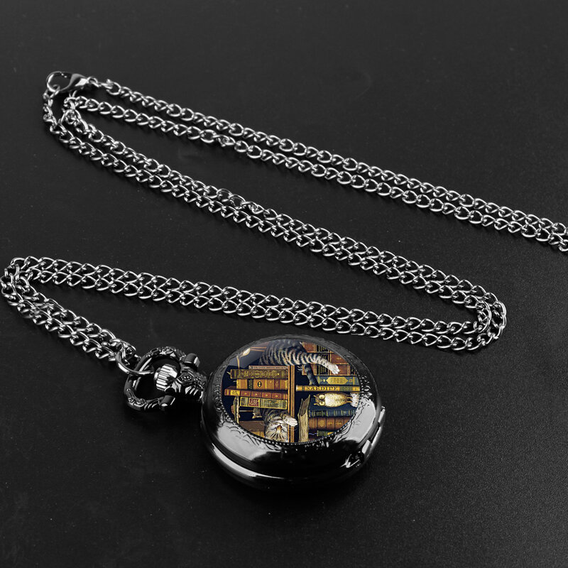 Reloj de bolsillo de cuarzo con diseño de gato creativo para hombre y mujer, pulsera con cúpula de cristal, colgante, cadena, encanto, regalo de joyería