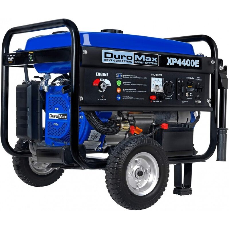 DuroMax XP4400E Generator portabel, bertenaga Gas-4400 Watt listrik mulai berkemah & RV siap, 50 negara disetujui, biru/hitam