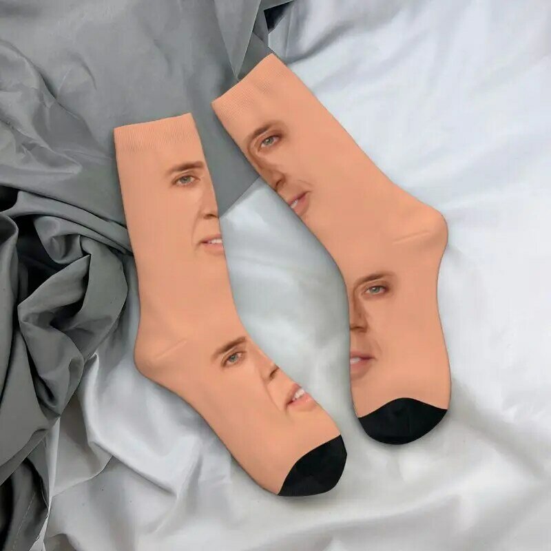 Cute Print Nicolas Cage Meme Socks for Women Men Stretchy Summer Autumn Winter Funny Crew Socks
