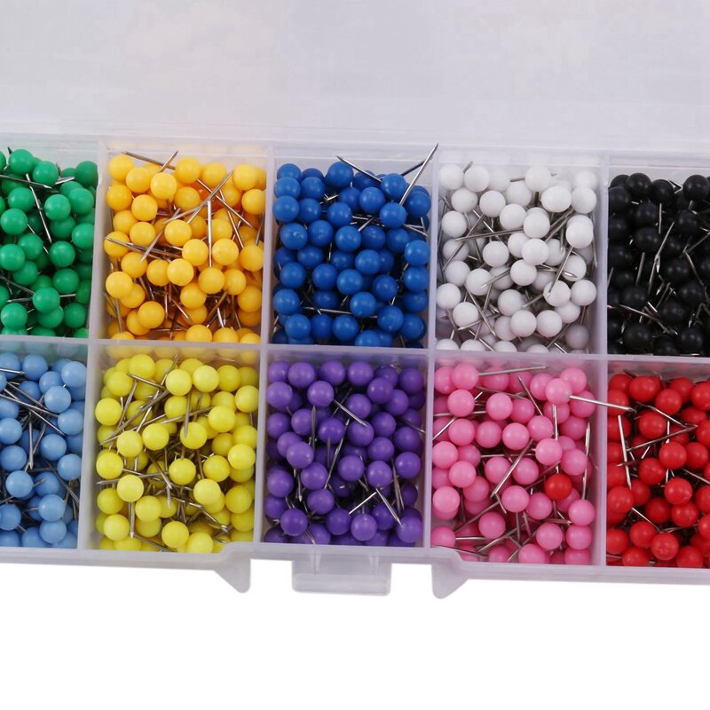 2000 Pcs Map Tacks Push Pins Plastic Head With Steel Point Cork,Board Safety Colored Thumbtack Office School Supply