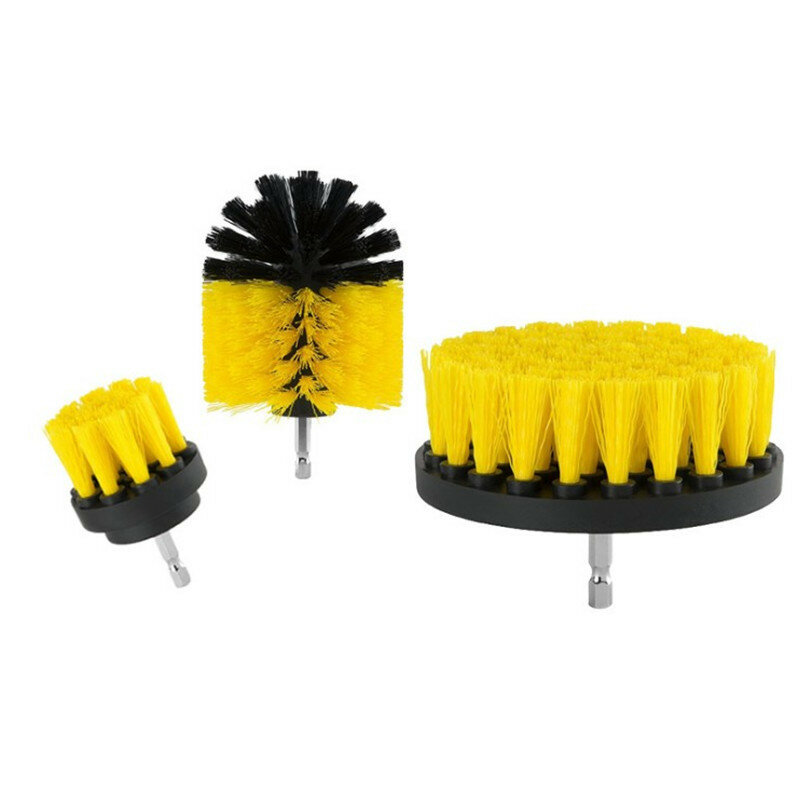 Kit de escova elétrica de limpeza, conjunto com 3 peças, escovas de plástico redondas, para vidro, carpete, pneus de carro, escovas de nylon, furadeira