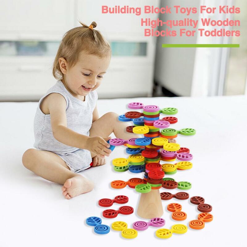 Mainan Puzzle anak-anak, mainan blok bangunan kayu warna-warni untuk anak-anak, mainan perakitan Diy Belajar Dini untuk anak-anak