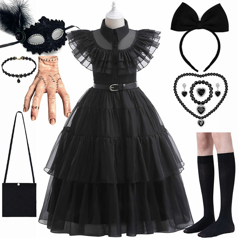 Halloween Dress Wednesday Addams Cosplay For Girl Costume 2024 New Vestidos Carnival Easter Halloween Party Gothic Costumes
