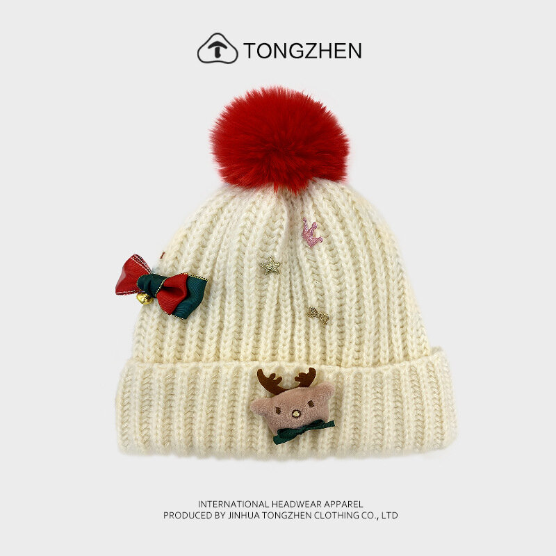 Gorro de lana de punto de Papá Noel para hombres y mujeres, sombrero frío, Pullover, invierno, navidad, adultos