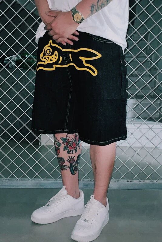 Джинсовые шорты Y2K с принтом для мужчин и женщин, винтажные повседневные свободные штаны из денима в стиле хип-хоп, уличная одежда в стиле Харадзюку, весна-лето