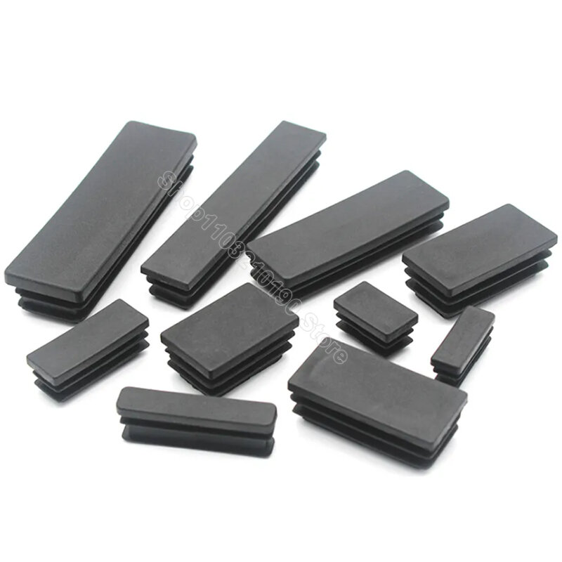 Tapón de tubo de acero Rectangular negro, almohadilla protectora antideslizante para patas de muebles de plástico, insertos de tapón, 10-160mm