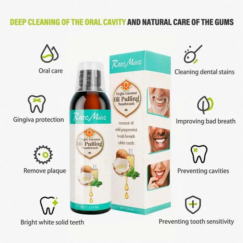 Minyak kelapa cuci mulut 237ml untuk membantu dengan napas segar gigi gusi lebih sehat dan gigi & pemutih Q0I9