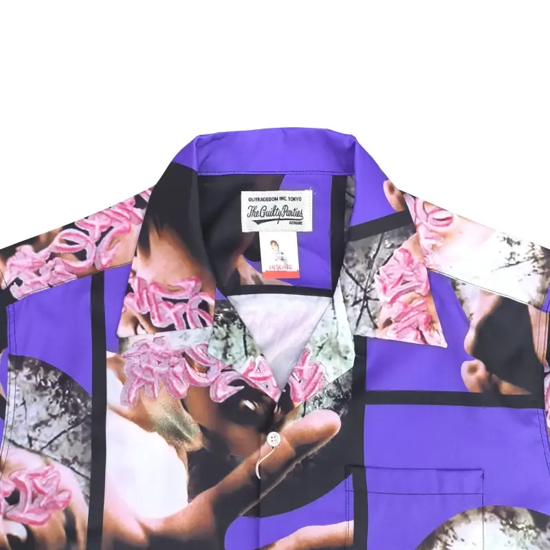 Wacko Mia-男性と女性のためのポリエステルシャツ,半袖,通気性のあるラペル,市松模様の写真プリント,特大のボタン,黒,新しいTシャツ