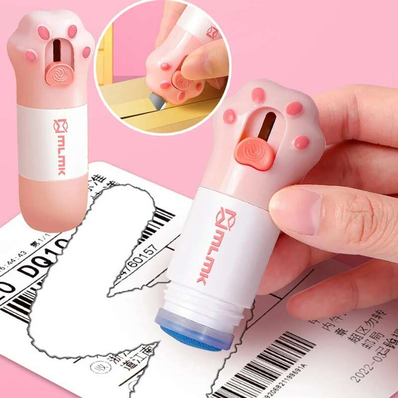 2 IN 1 Thermal Paper Correction Liquid Parcel Box Opener Knife Cartoon Cat Paw Express Tool Identity Privacy Protecor Eraser