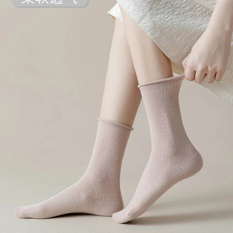 Socks Women Summer Thin Mesh Cotton Black White Cute Socks Middle Tube Soft Breathable Long Sock Casual Spring 1 Pair