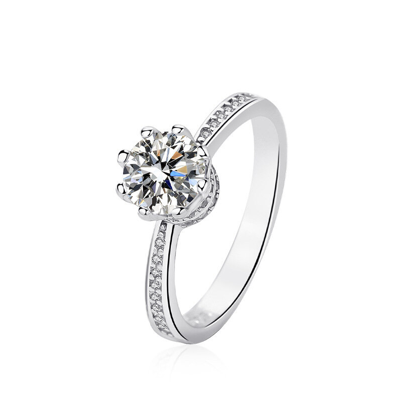 925 Sterling Silver Diamond Ring Feminino, 0,8 quilates, europeu e americano, luxo leve, temperamento, nicho, jóias