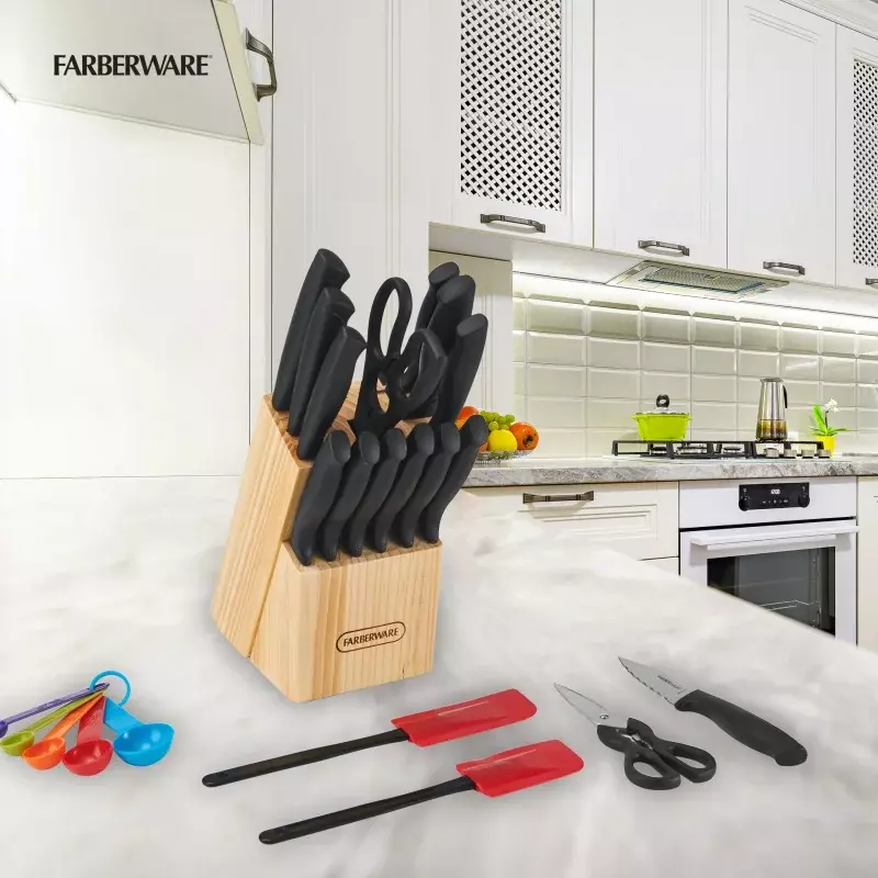 Farberware Classic 23 Piece Never Needs Sharpening Dishwasher Safe Stainless Steel Cutlery and Utensil Set in Black