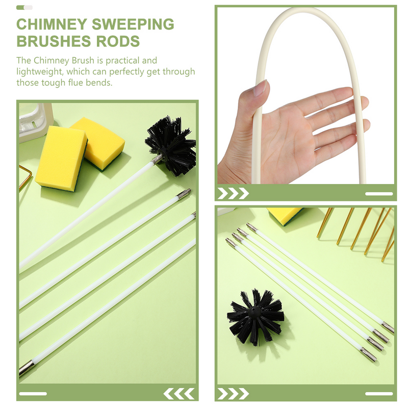 4 pezzi accessorio per la cucina aste per la pulizia della pulizia barre per condotti dell'essiccatore camino in plastica con spazzola per camino
