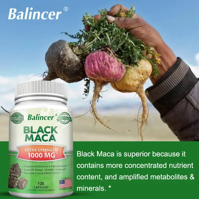 Ultra Strength Black Maca Root Capsules – Improve Energy, Performance and Mood, Prolong Male Erections, Performance, Vegan