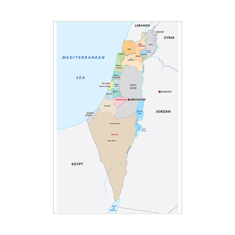 100*150cm o mapa administrativo de israel em inglês não-tecido lona pintura da parede arte posters casa decoração material escolar
