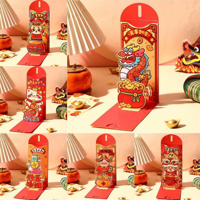 3D Envelopes Vermelhos com Dragão Chinês, Pacote da Sorte, Festival da Primavera, Presente de Casamento, 2022, 2024