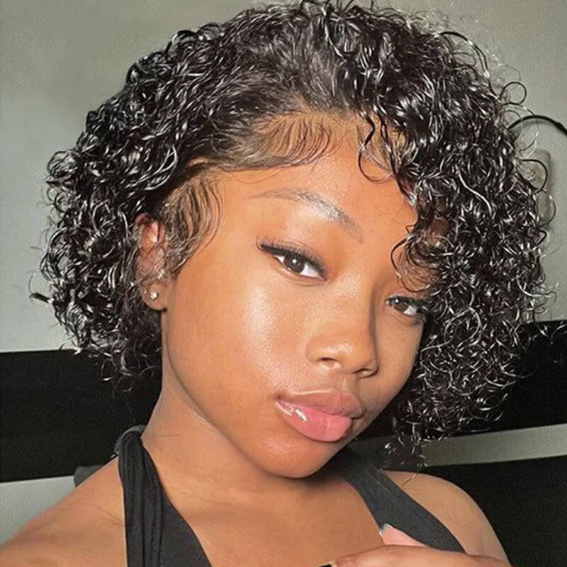 Curly Pixie Cut Wig Lace Wig Water Curl Short Bob Human Hair Wig For Women 13X1 Transparent Lace Wig Hair Cheap Wig Pre Plucked